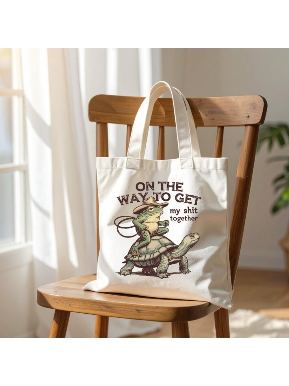 On The Way To Get My Shix Together Tote Bag Funny Frog Canvas Reusable Gift Bag